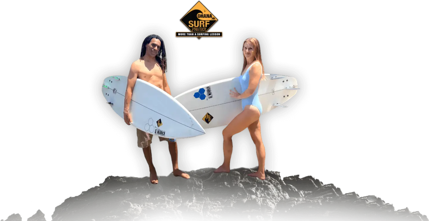 Couples In Swimsuit Holding Surfboard Img